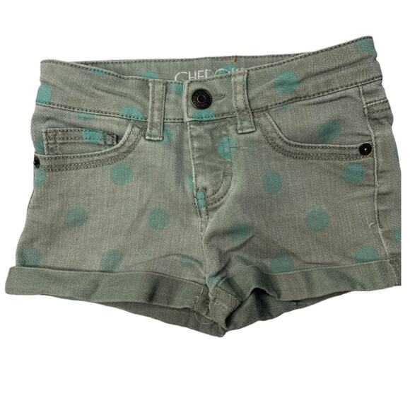 Cherokee Other - Cherokee XS jean green teal dots snap cuff shorts